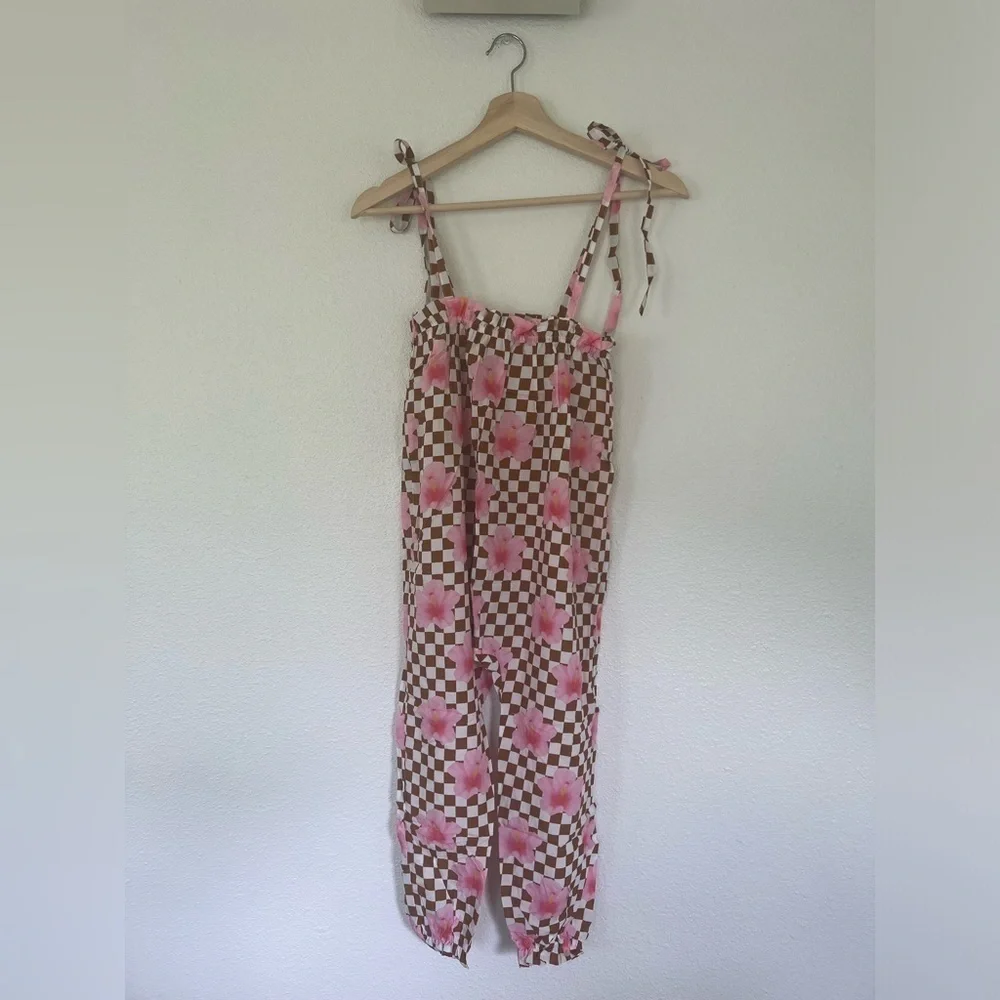 Kira Hawaii Checkered Hibiscus Jumpsuit